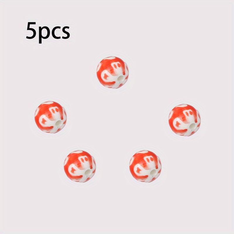 5 Hand-Painted Ceramic Beads for DIY